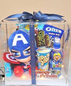 H132 Hoa Bánh Kẹo Snack Box Màu Xanh Dương Caption American